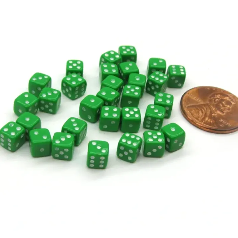 Dice-30 Deluxe Rounded Corner Six Sided D6 5mm .197 Inch Small Tiny Dice - Green - Your Source for Gaming Essentials