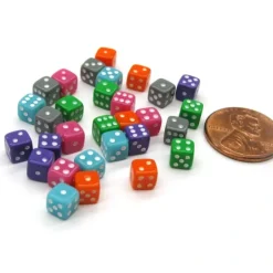 Dice-30 Deluxe Rounded Corner Six Sided D6 5mm .197 Inch Small Tiny Dice - 6 Assorted - Your Source for Gaming Essentials