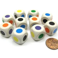 Dice-10 Pack Single Spot 16mm Wood Dice-Colors: Purple Blue Orange Green Yellow Black - Your Source for Gaming Essentials