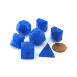 Dice-Acrylic Stardust 7-Die Polyhedral 16mm Dice Set - Blue with Purple Numbers - Your Source for Gaming Essentials
