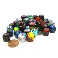 Dice-Bag of 50 Assorted Loose Gemini 12mm D6 with Pip - Your Source for Gaming Essentials