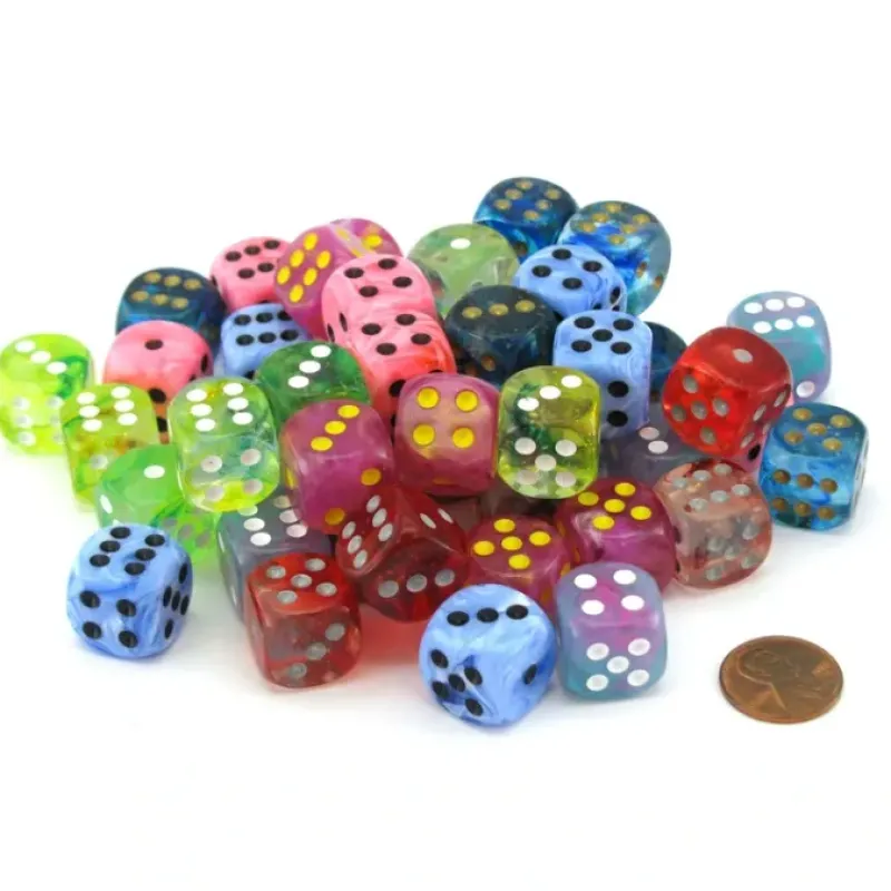 Dice-Bag of 50 Assorted Loose Lab Dice 2 16mm D6 Chessex Dice with Pips - Your Source for Gaming Essentials