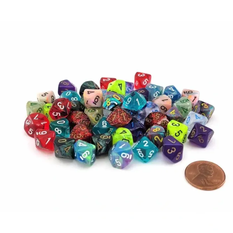 Dice>Bag of 50 Assorted Loose Mini 10mm D10 Dice - Your Source for Gaming Essentials