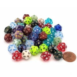 Dice-Bag of 50 Assorted Loose Mini 12mm D20 Dice - Your Source for Gaming Essentials