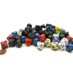 Dice-Bag of 50 Assorted Loose Opaque Polyhedral 16mm Tens D10 Dice - Your Source for Gaming Essentials