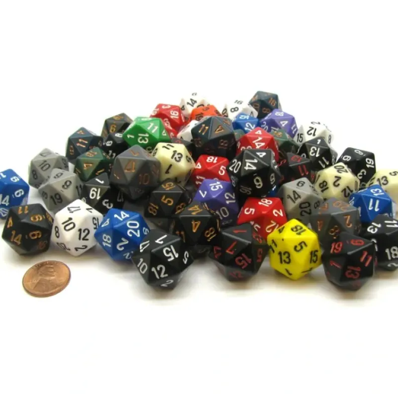 Dice-Bag of 50 Assorted Loose Opaque Polyhedral 19mm D20 Dice - Your Source for Gaming Essentials