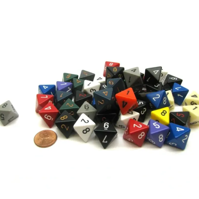 Dice-Bag of 50 Assorted Loose Opaque Polyhedral 15mm D8 Dice - Your Source for Gaming Essentials
