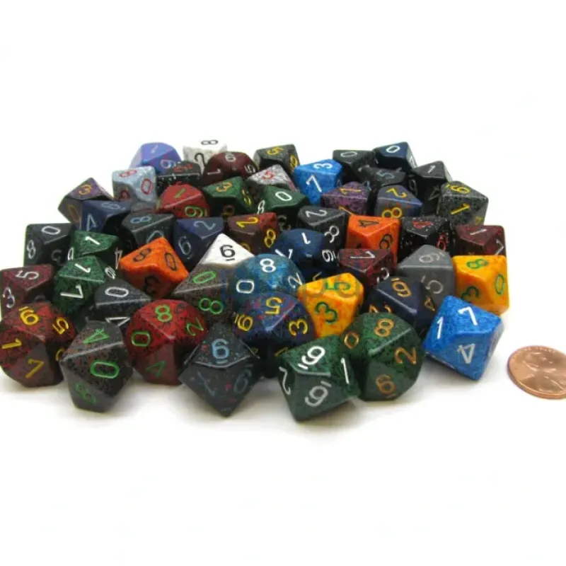Dice-Bag Of 50 Assorted Loose Speckled Polyhedral 16mm D10 Chessex Dice - Your Source for Gaming Essentials
