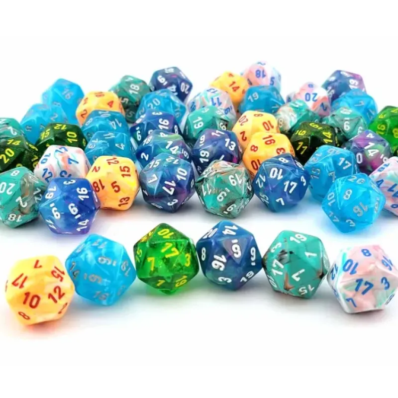 Dice-Bag of 50 d20s Dice Menagerie #10 - Marble, Festive, and Borealis Mix - Your Source for Gaming Essentials