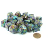 Dice-Bag of 20 Festive Polyhedral Dice - Mosaic with Yellow Numbers - Your Source for Gaming Essentials