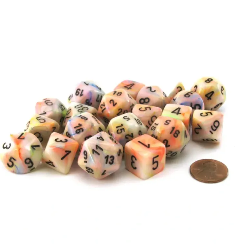 Dice-Bag of 20 Festive Polyhedral Dice - Circus with Black Numbers - Your Source for Gaming Essentials