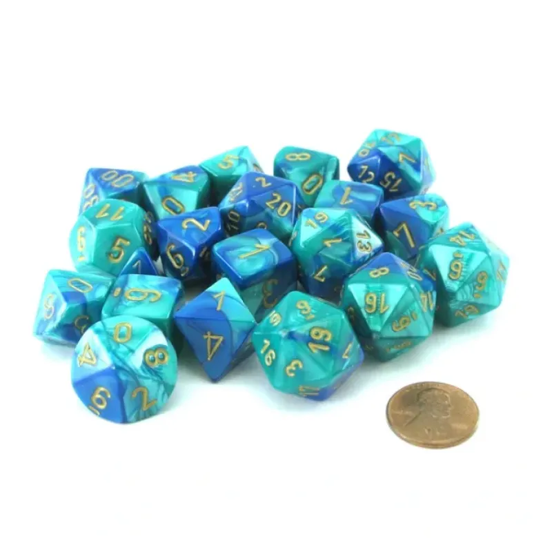 Dice-Bag of 20 Gemini Polyhedral Dice - Blue-Teal with Gold Numbers - Your Source for Gaming Essentials