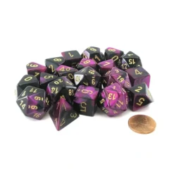 Dice-Bag of 20 Gemini Polyhedral Dice - Black-Purple with Gold Numbers - Your Source for Gaming Essentials