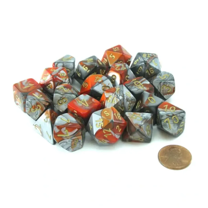 Dice-Bag of 20 Gemini Polyhedral Dice - Orange-Steel with Gold Numbers - Your Source for Gaming Essentials