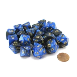 Dice-Bag of 20 Gemini Polyhedral Dice - Black-Blue with Gold Numbers - Your Source for Gaming Essentials
