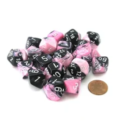Dice-Bag of 20 Gemini Polyhedral Dice - Black-Pink with White Numbers - Your Source for Gaming Essentials