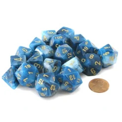 Dice-Bag of 20 Phantom Polyhedral Dice - Teal with Gold Numbers - Your Source for Gaming Essentials