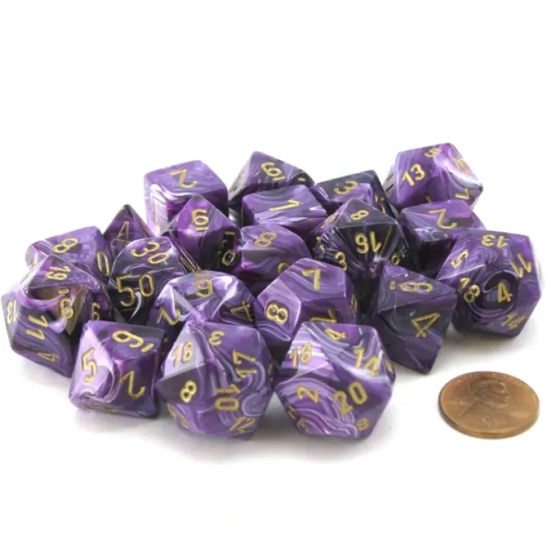 Dice-Bag of 20 Vortex Polyhedral Dice - Purple with Gold Numbers - Your Source for Gaming Essentials