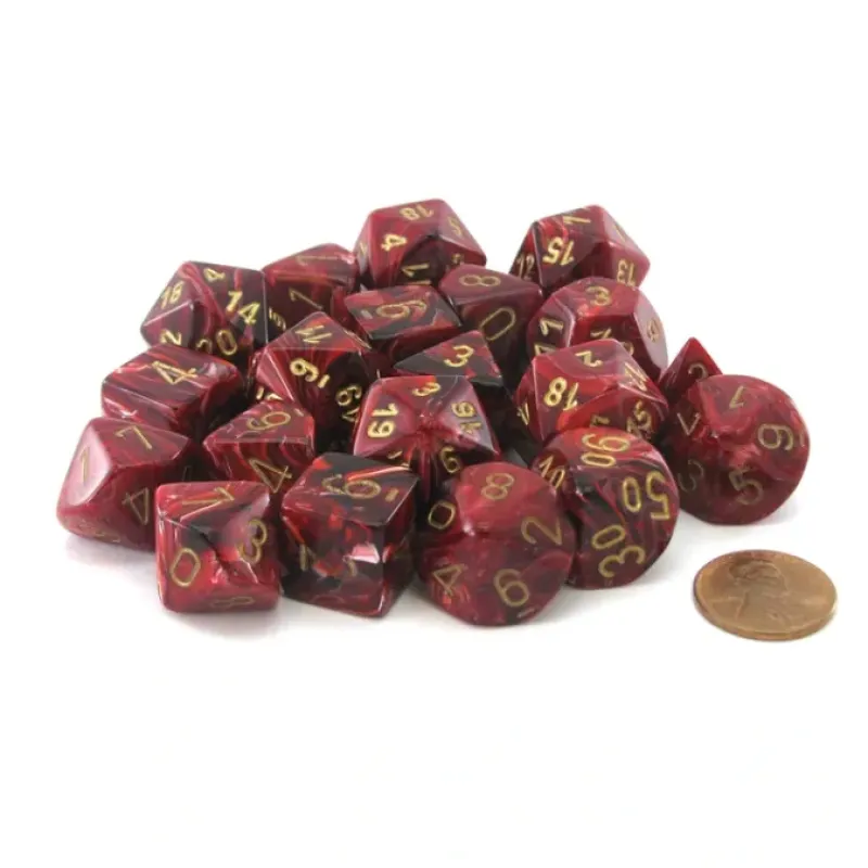 Dice-Bag of 20 Vortex Polyhedral Dice - Burgundy with Gold Numbers - Your Source for Gaming Essentials