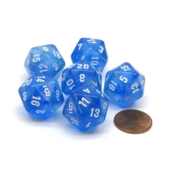 Dice-Borealis 20 Sided D20 Chessex Dice, 6 Pieces - Sky Blue with White Numbers - Your Source for Gaming Essentials