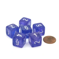 Dice-Borealis 15mm 6 Sided D6 Chessex Dice, 6 Pieces - Purple with White Numbers - Your Source for Gaming Essentials