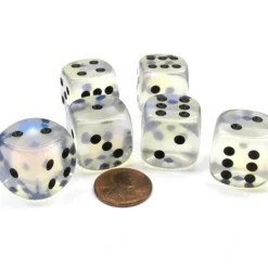 Dice-Borealis 20mm Big D6 Chessex Dice, 6 Pieces - Aquerple with Black Pips - Your Source for Gaming Essentials