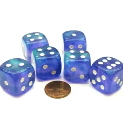 Dice-Borealis 20mm Big D6 Chessex Dice, 6 Pieces - Purple with White Pips - Your Source for Gaming Essentials