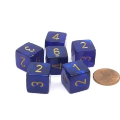 Dice-Borealis 15mm D6 Chessex Dice, 6 Pieces - Royal Purple with Gold with Numbers - Your Source for Gaming Essentials