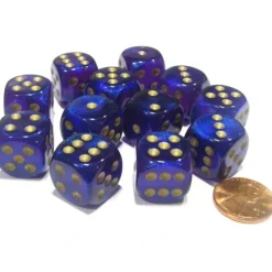 Dice-Borealis 16mm D6 Chessex Dice Block (12 Dice) - Royal Purple with Gold Pips - Your Source for Gaming Essentials
