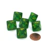 Dice-Borealis 15mm D8 Chessex Dice, 6 Pieces - Maple Green with Yellow Numbers - Your Source for Gaming Essentials