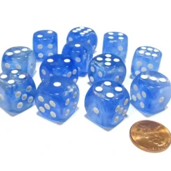 Dice-Borealis 16mm D6 Chessex Dice Block (12 Dice) - Sky Blue with White Pips - Your Source for Gaming Essentials