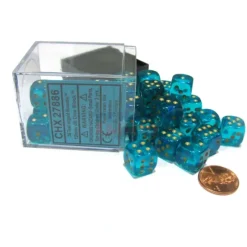 Dice-Borealis 12mm D6 Chessex Dice Block (36 Dice) - Teal with Gold Pips - Your Source for Gaming Essentials