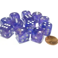 Dice-Borealis 16mm D6 Chessex Dice Block (12 Dice) - Purple with White Pips - Your Source for Gaming Essentials