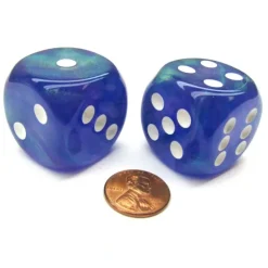 Dice-Borealis 30mm Large D6 Chessex Dice, 2 Pieces - Purple with White Pips - Your Source for Gaming Essentials