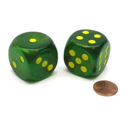 Dice-Borealis 30mm Large D6 Chessex Dice, 2 Pieces - Maple Green with Yellow Pips - Your Source for Gaming Essentials