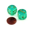 Dice-Borealis 'Old Style' 16mm D6 Chessex Dice, 2 Pieces - Light Green with Gold Pips - Your Source for Gaming Essentials