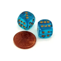 Dice-Borealis 'Old Style' 12mm Small D6 Chessex Dice, 2 Pieces - Teal with Gold Pips - Your Source for Gaming Essentials