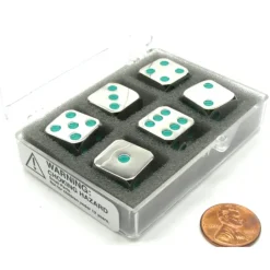 Dice-Box of 6 Zinc Metal Alloy D6 15mm Heavy Dice - Green Pips - Your Source for Gaming Essentials