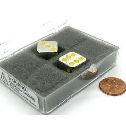 Dice-Box of 2 Zinc Metal Alloy D6 15mm Heavy Dice - Yellow Pips - Your Source for Gaming Essentials