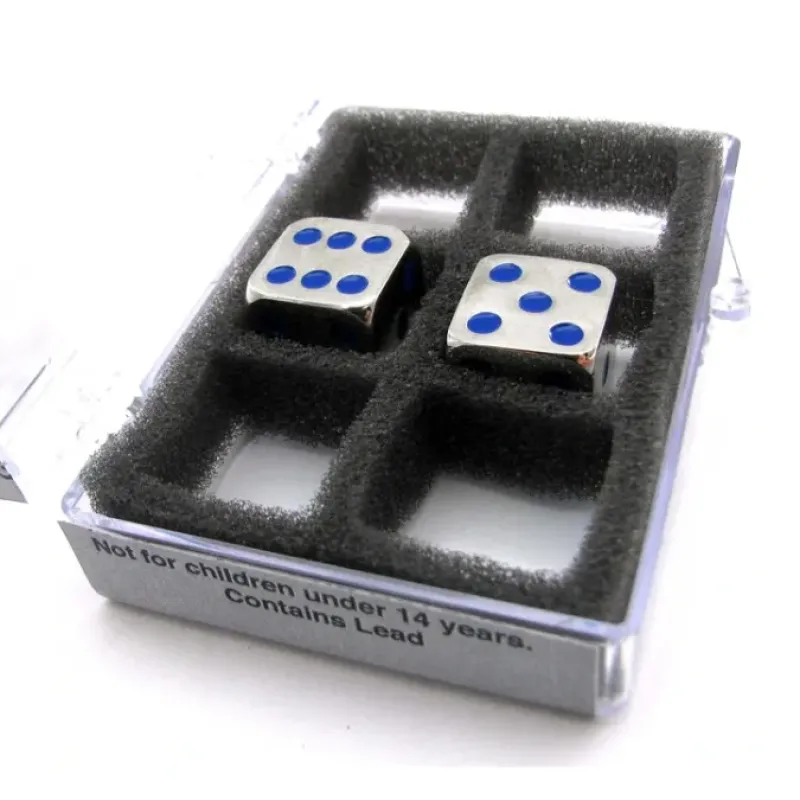 Dice-Box of 2 Zinc Metal Alloy D6 15mm Heavy Dice - Blue Pips - Your Source for Gaming Essentials
