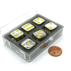 Dice-Box of 6 Zinc Metal Alloy D6 15mm Heavy Dice - Yellow Pips - Your Source for Gaming Essentials