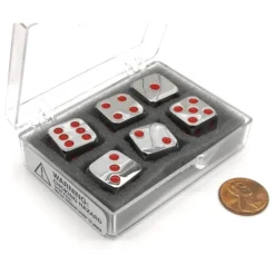 Dice-Box of 6 Zinc Metal Alloy D6 15mm Heavy Dice - Red Pips - Your Source for Gaming Essentials