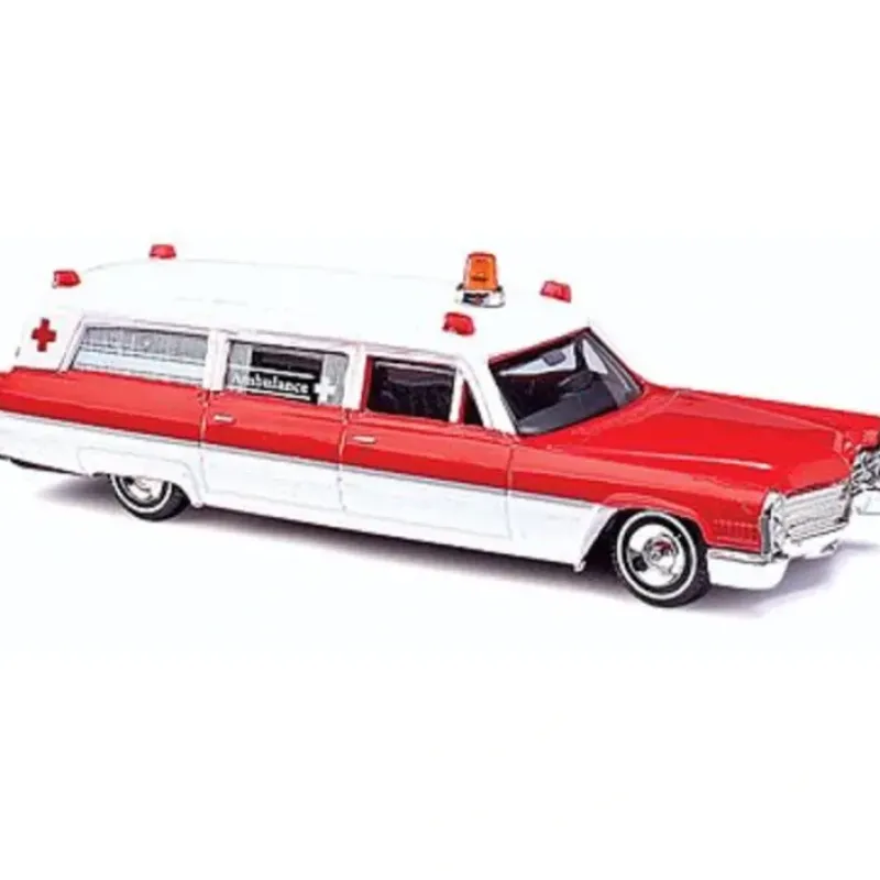 Busch 42914 HO White & Red 70 Cadillac Station Wagon Ambulance - Your Source for Gaming Essentials Trains