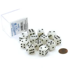 Dice-Case of 12 Deluxe Marble 16mm Round Edge Dice - White with Black Pips - Your Source for Gaming Essentials