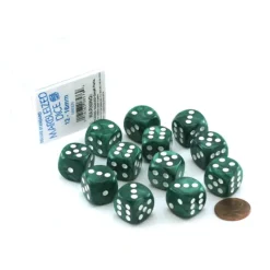 Dice-Case of 12 Deluxe Marble 16mm Round Edge Dice - Green with White Pips - Your Source for Gaming Essentials