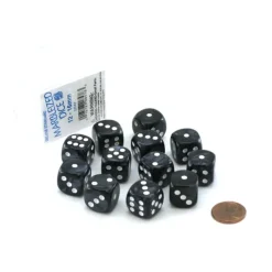 Dice-Case of 12 Deluxe Marble 16mm Round Edge Dice - Gray with White Pips - Your Source for Gaming Essentials