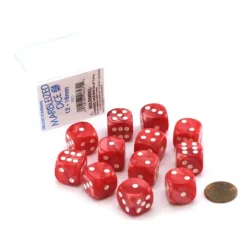 Dice-Case of 12 Deluxe Marble 16mm Round Edge Dice - Red with White Pips - Your Source for Gaming Essentials