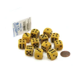 Dice-Case of 12 Deluxe Marble 16mm Round Edge Dice - Gold with Black Pips - Your Source for Gaming Essentials