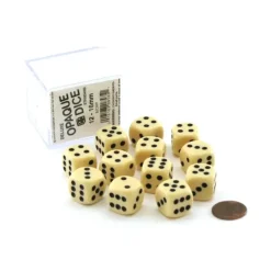Dice-Case of 12 Deluxe Opaque 16mm Round Edge Dice - Ivory with Black Pips - Your Source for Gaming Essentials