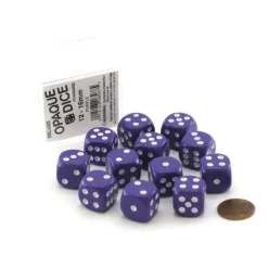 Dice-Case of 12 Deluxe Opaque 16mm Round Edge Dice - Purple with White Pips - Your Source for Gaming Essentials